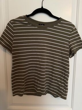 Striped Olive & White Crewneck Tee